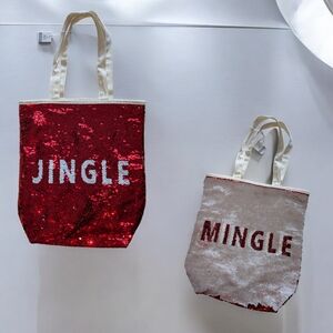 Mud Pie Sequin Reversible Jingle Mingle Canvas Tote. New With Tags!